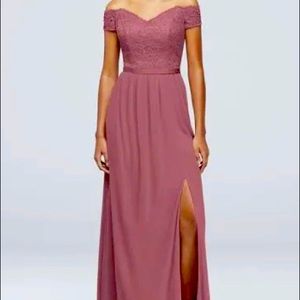 Pink off the shoulder dress by David’s Bridal. Size 16
